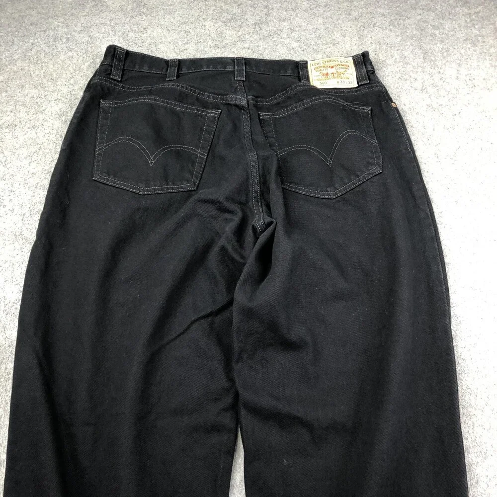 Levis 560 Jeans Mens 38x32 Black Dark Wash Relaxed Tapered Denim Pants